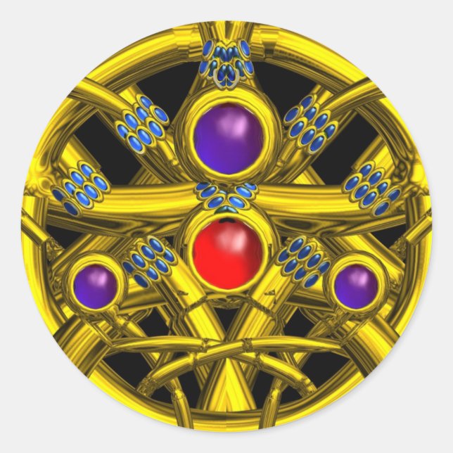 Adesivo Redondo NÓS CELTICOS abstrato DOURADOS COM GEMSTONAS COLOR (Frente)