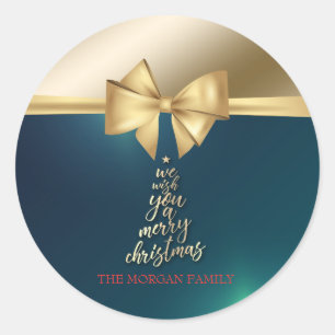 Adesivo Redondo Nós Desejamos a Você um Feliz Natal Arco Dourado V