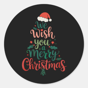 Adesivo Redondo Nós Lhe Desejamos Um Feliz Natal Xmas Chapéu do Pa