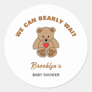 Adesivo Redondo Nós Mal Podemos Esperar Baby Shower Urso Teddy Mar