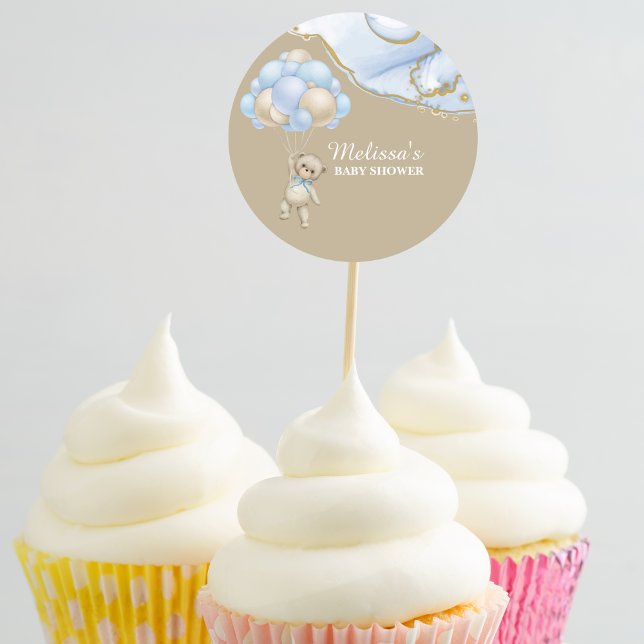 Adesivo Redondo Nós mal podemos esperar topper de cupcake balão az (Criador carregado)