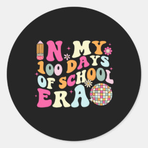 Adesivo Redondo Nos Meus 100 Dias Da Era Da Escola, Retro Disco 10