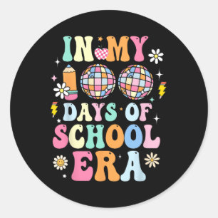 Adesivo Redondo Nos Meus 100 Dias Da Era Da Escola, Retro Disco 10