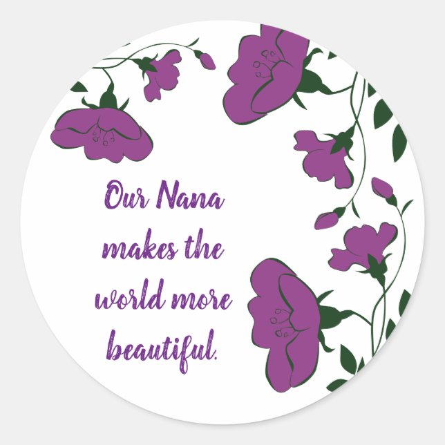 Adesivo Redondo Nós te amamos Nana Linda Flor Roxo (Frente)
