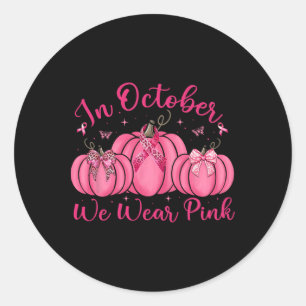 Adesivo Redondo Nós Vestimos Fita Rosa Pumpkin Halloween Cance