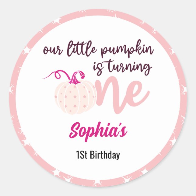 Adesivo Redondo nossa abóbora está virando um primeiro aniversario (Frente)