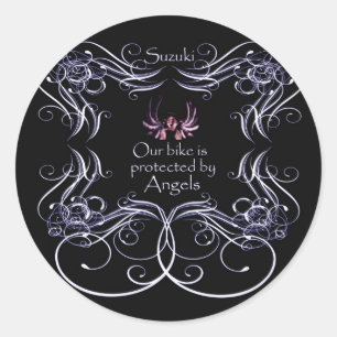 Adesivo Redondo Nossa bicicleta é protegida por anjos