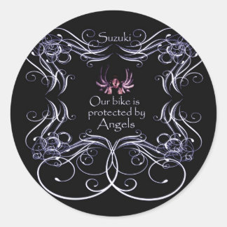 Adesivo Redondo Nossa bicicleta está protegida por anjos