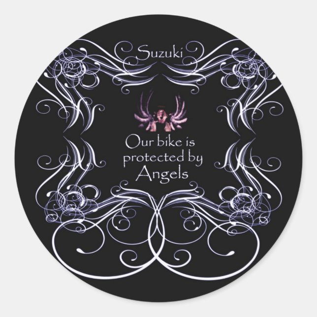 Adesivo Redondo Nossa bicicleta está protegida por anjos (Frente)
