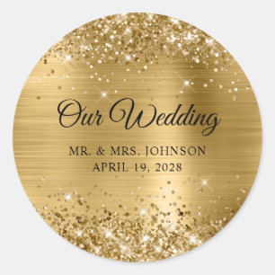 Adesivo Redondo Nossa Noiva em Glitter Dourado