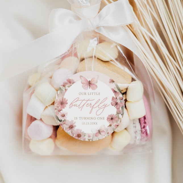 Adesivo Redondo Nossa Pequena Borboleta Rosa Meninas Rosa Aniversá (Criador carregado)