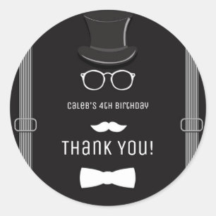 Adesivo Redondo Nossa pequena festa de aniversário de suspensórios