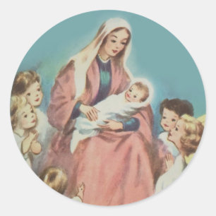 Adesivo Redondo Nossa Senhora abençoada pelo Natal Menino Jesus An