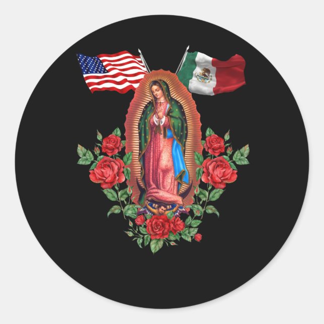 Adesivo Redondo Nossa Senhora Virgen De Guadalupe Bandeira Mexican (Frente)