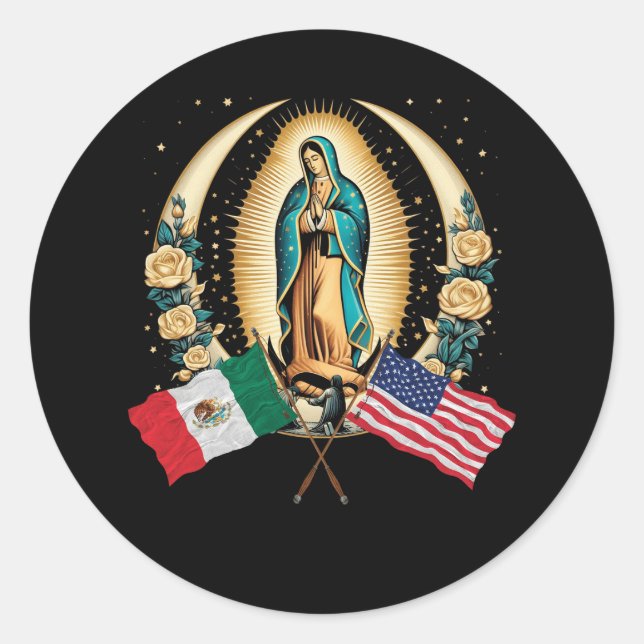 Adesivo Redondo Nossa Senhora Virgen De Guadalupe Bandeira Mexican (Frente)