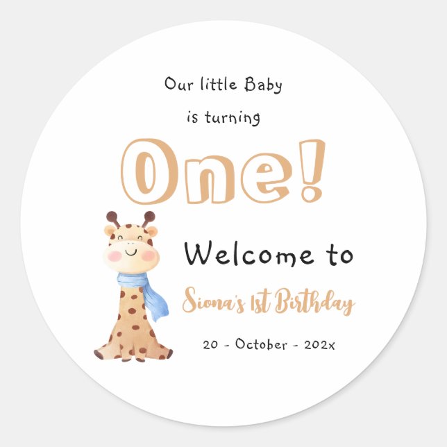 Adesivo Redondo Nosso Bebê Está Transformando Um primeiro aniversa (Frente)