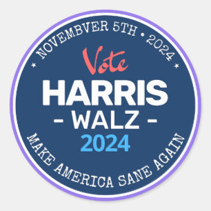 Adesivo Redondo Nosso Make America Sane Novamente Harris Walz 2024
