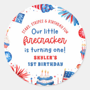 Adesivo Redondo Nosso Pequeno Firecracker 4 de julho primeiro aniv