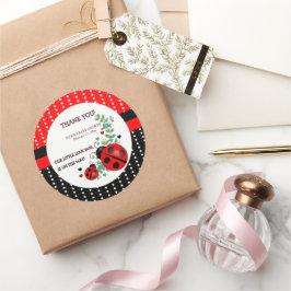 Adesivo Redondo Nosso pequeno Inseto Vermelho Chá de fraldas Negr