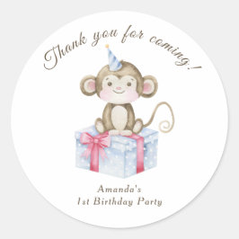 Adesivo Redondo Nosso Pequeno Macaco Primeiro Aniversário Obrigado