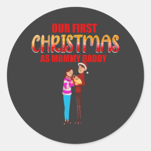 Adesivo Redondo Nosso Primeiro Natal como Mãe e Pai Foto de Bebê