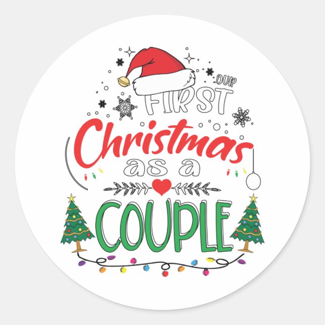 Adesivo Redondo Nosso Primeiro Natal como um Casal Engraçado Sr. e (Frente)