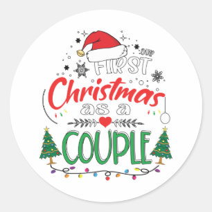 Adesivo Redondo Nosso Primeiro Natal como um Casal Engraçado Sr. e