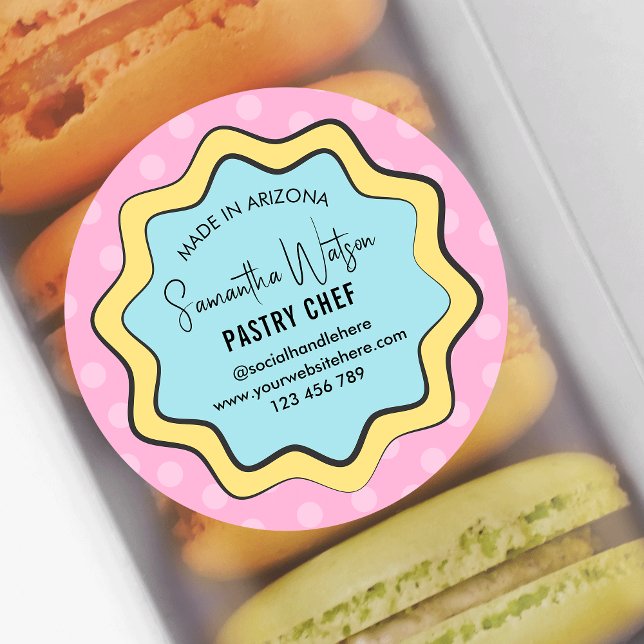 Adesivo Redondo Nostalgia moderna de café padaria pastelaria (Trendy pastry chef packaging labels in pastel colors and comis style design)