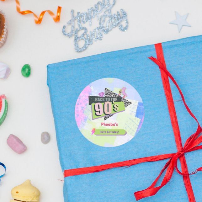 Adesivo Redondo Nostalgic Back to the 90s Retro Festa de aniversár (Criador carregado)