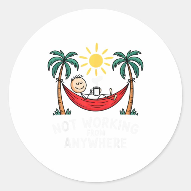Adesivo Redondo Not Working From Anywhere Funny Hammock 2025  (Frente)