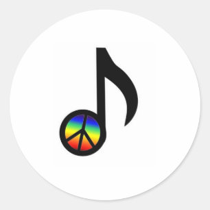 Adesivo Redondo Nota da música do sinal de paz do arco-íris