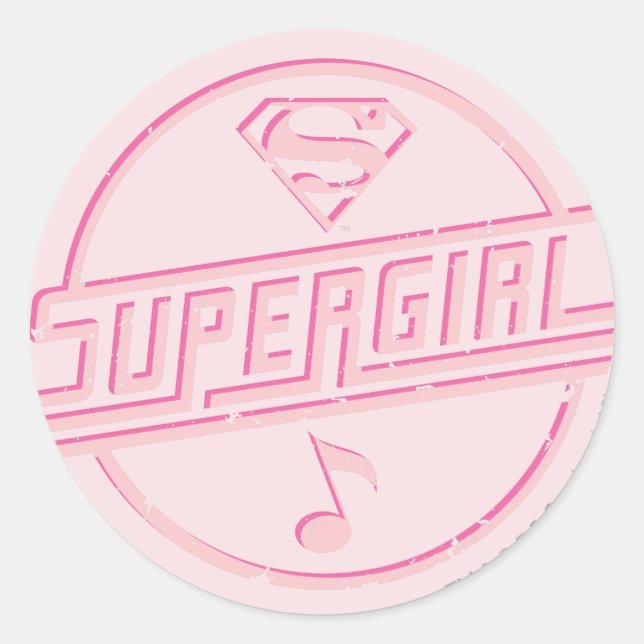 Adesivo Redondo Nota sobre Música Rosa Supergirl (Frente)