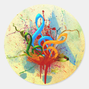 Adesivo Redondo Notas de música coloridas