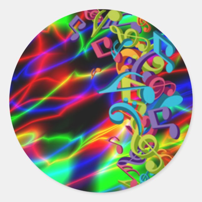 Adesivo Redondo notas de música coloridas neon bright background (Frente)