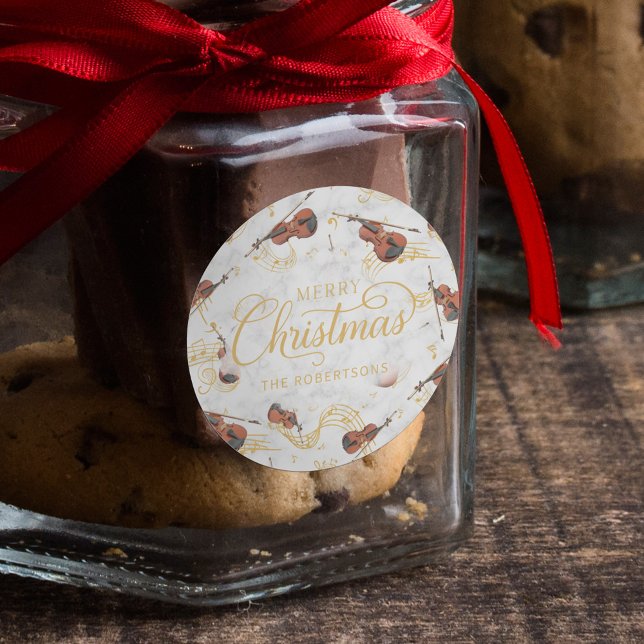 Adesivo Redondo Notas de Música de Natal Violin Elegant (Criador carregado)