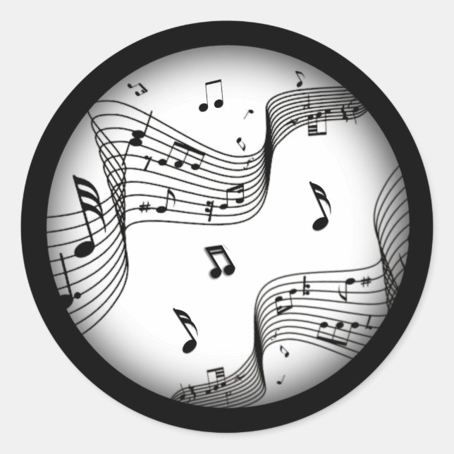 Adesivo Redondo Notas de música em branco (Frente)