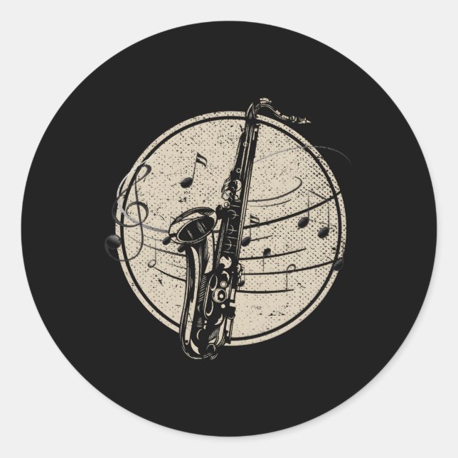 Adesivo Redondo Notas de música saxofonista jazz músico saxofone (Frente)