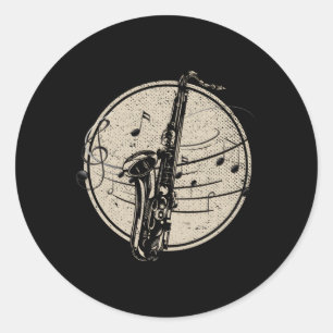 Adesivo Redondo Notas de música saxofonista jazz músico saxofone