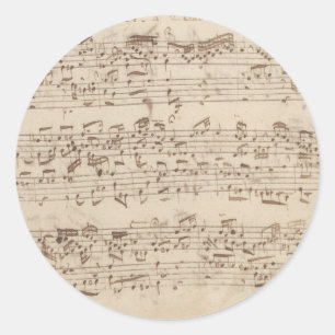 Adesivo Redondo Notas Musicais Antigas - Partitura de Bach