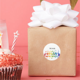 Adesivo Redondo Notas Musicais e Chaves Pianas Pretas e Douradas