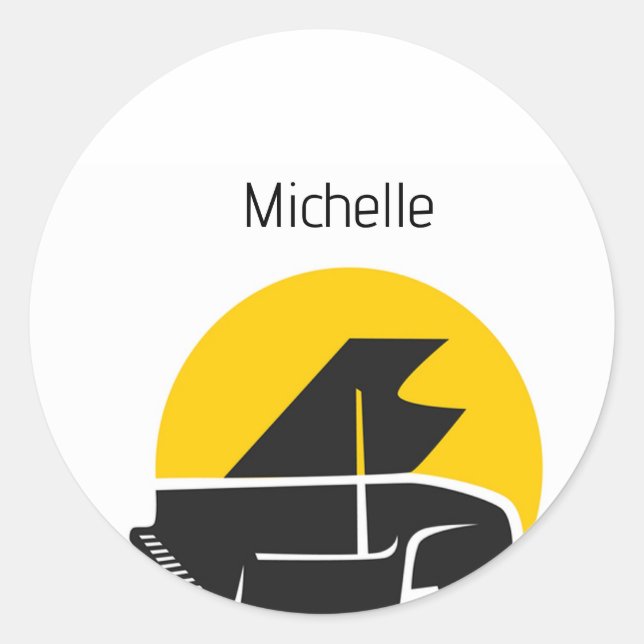 Adesivo Redondo Notas Musicais e Chaves Pianas Pretas e Douradas (Frente)