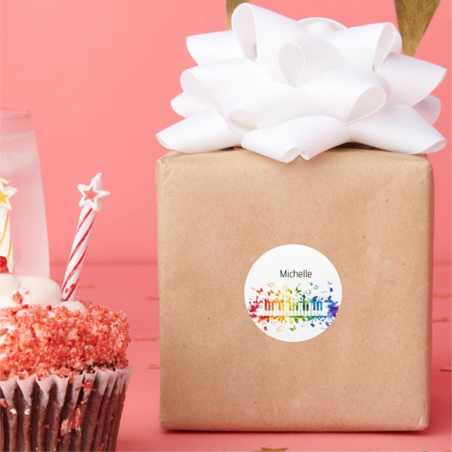 Adesivo Redondo Notas Musicais e Teclas de Piano Preto e Dourado (Festa)