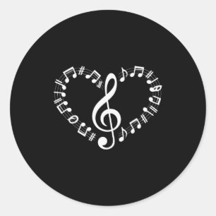 Adesivo Redondo Notas Musicais em Forma de Coração Amantes da Músi