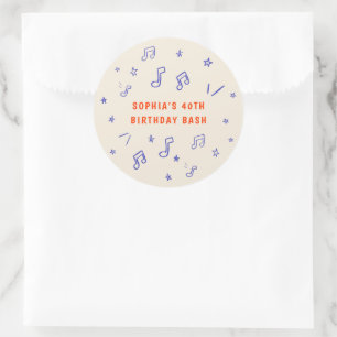 Adesivo Redondo Notas Musicais Ilustrações Desenhadas à Mão 40º An