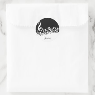 Adesivo Redondo Notas musicais misturadas brancas personalizadas