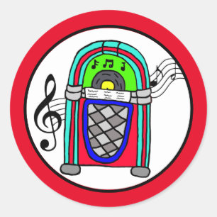 Adesivo Redondo Notas Musicais Nostálgicas do Jukebox Retro Cute