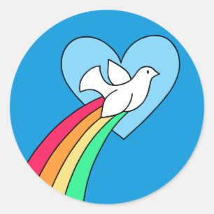 Adesivo Redondo Notebook Doodles Peace & Love Rainbow Dove Sticker