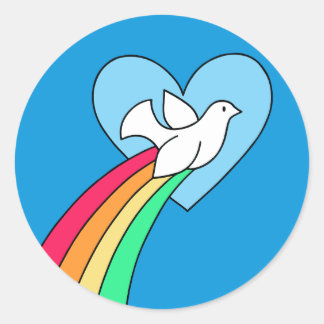 Adesivo Redondo Notebook Doodles Peace & Love Rainbow Dove Sticker