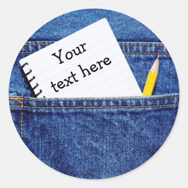 Adesivo Redondo Notebook "Your Text Here" no bolso (Frente)