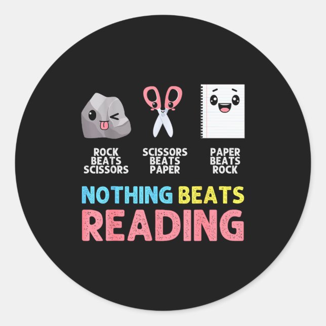 Adesivo Redondo Nothing Beats Reading Funny Rock Paper Scissors  (Frente)